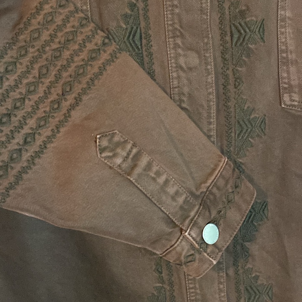 Stunning Dear John Embroidered Denim Spring Jacket Boxy Medium Chocolate Brown - Picture 5 of 8